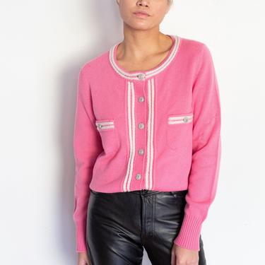 Vintage CHANEL Hot Pink Cashmere Sweater with Silver CC Logo, Backroom  Clothing
