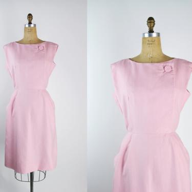 50s Pink Wiggle Dress / Side Pockets / 1950s Dress / Pink Dress / 