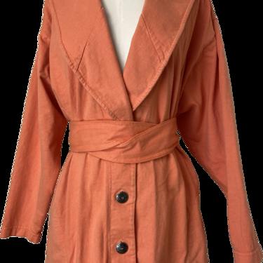 90s Sherbet Orange Cotton Batwing Wrap Belt Jacket By Mishi