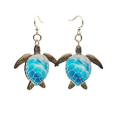 Blue Sea Turtles #T159- Laser Cut Wood Earrnings - from Sustainable Resources 