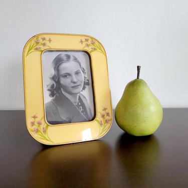 Vintage Brass and Yellow Enamel Frame, Bucklers 3.5&amp;quot; x 5&amp;quot; Photo Frame 