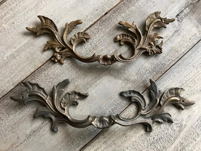 French Bronze Drawer Pulls Large Chest Handles Acanthus Leaf