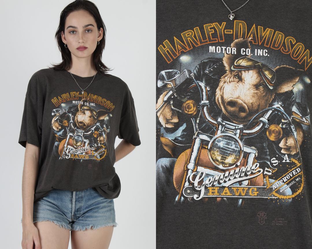 Vintage 3D Emblem Genuine Hawg T Shirt / Harley Davidson 