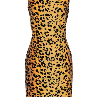 Love Moschino - Tan &amp; Black Velvet Leopard Print Sleeveless Sheath Dress Sz 10