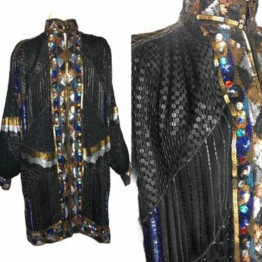 Most Amazing 80s Sequin and Jewel Embellished Jacket - Performance Worthy 