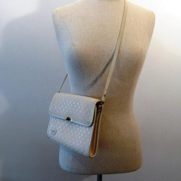 Vintage Pierre Cardin canvas monogram print envelope bag-leather trim-mint 