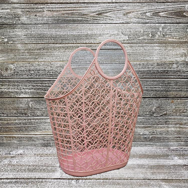 Vintage Shamrock Neatway Plastic Tote, Bubblegum Pink Lattice Beach Bag, Shopping Bag, Craft Basket, Made in USA, Vintage Bags &amp; Purses 