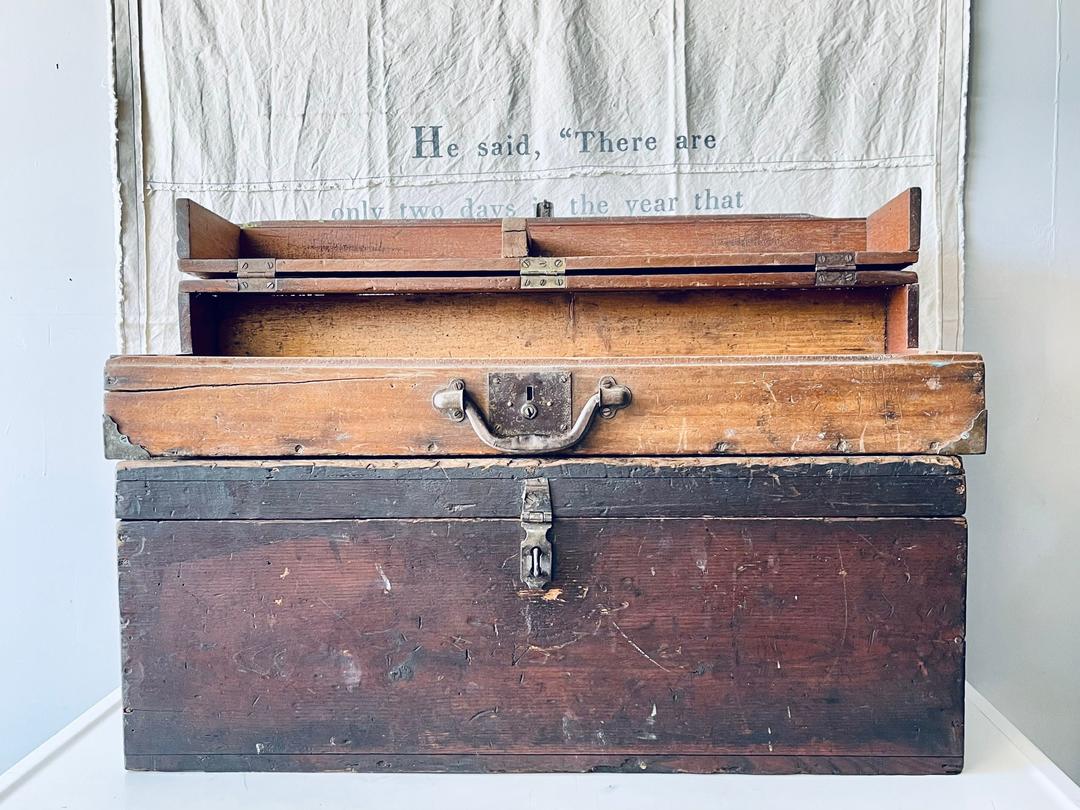 Antique Wood Tool Box with Dividers, Industrial Wood Tray, Wooden, Piccadilly Prairie