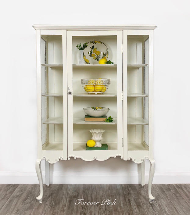 Antique White Glass Curio Cabinet By Foreverpinkvintage From