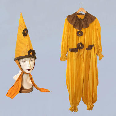RARE! Antique Halloween Costume / 1920s Cotton Clown Jester