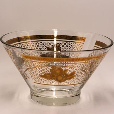 vintage Starlyte glass bowl with gold lattice and gold roses 