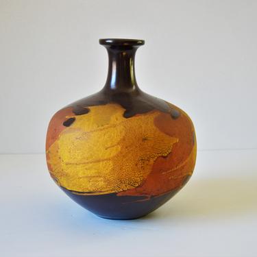 Mid-Century Royal Haeger Drip Glaze &amp;quot;Earth Wrap&amp;quot; 9.5&amp;quot; Vase in Brown with Yellow and Orange 