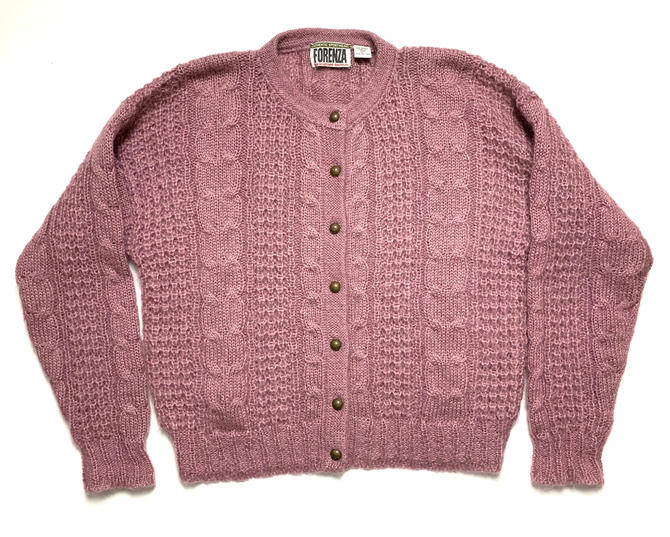 vintage collared fisherman cable knit wool cardigan sweater