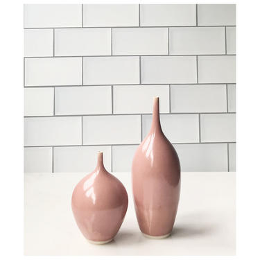 SHIPS NOW- set of 2 small stoneware bud vases in dark dusty rose gloss glaze by Sara Paloma pottery 