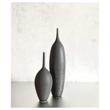 SHIPS NOW-  Set of Two Stoneware Bottle Vases Glazed in Slate Black Matte by Sara Paloma Pottery. modern minimal mid century decor tall vase 