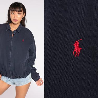 Ralph Lauren Jacket 90s Navy Blue Windbreaker POLO Sport Retro Sports Vintage 1990s Streetwear Cotton Preppy RLP Large xl l 