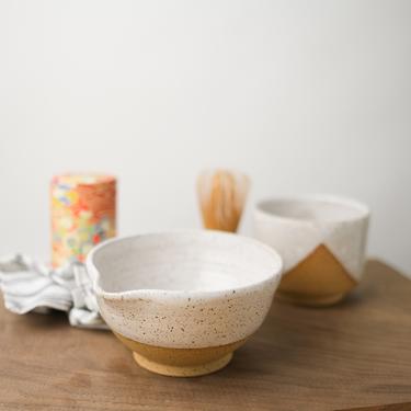 Matcha bowl and cup set handmade pottery, Speckled white ceramics, Christmas gift, Housewarming 