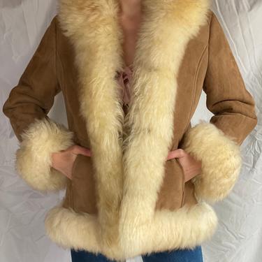 Vintage Penny Lane Coat / 1970's Vintage Fur + Suede LeatherCoat / 1970's Almost Famous / Fur Collar and Sleeve Hem Coat 