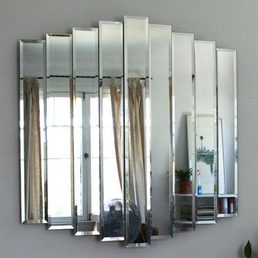 Vintage Cascading Nine Panel Tiered Wall Mirror 