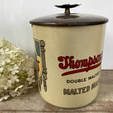 Antique Thompson's Double Malt Malted Milk Porcelain Canister With Lid, Malted Milk Container, Soda Fountain, Antique Advertising 