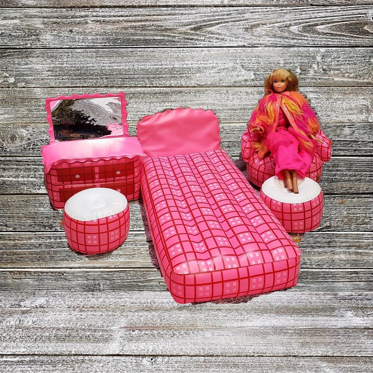 Vintage Inflatable Barbie Bedroom Furniture, Pink Plaid Blow | A GoGo ...