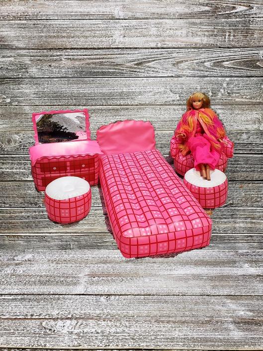 Vintage Inflatable Barbie Bedroom Furniture Pink Plaid Blow Up Bedroom Set 5pc Barbie Doll Furniture 1970s Mattel Vintage Toys By Agogovintage