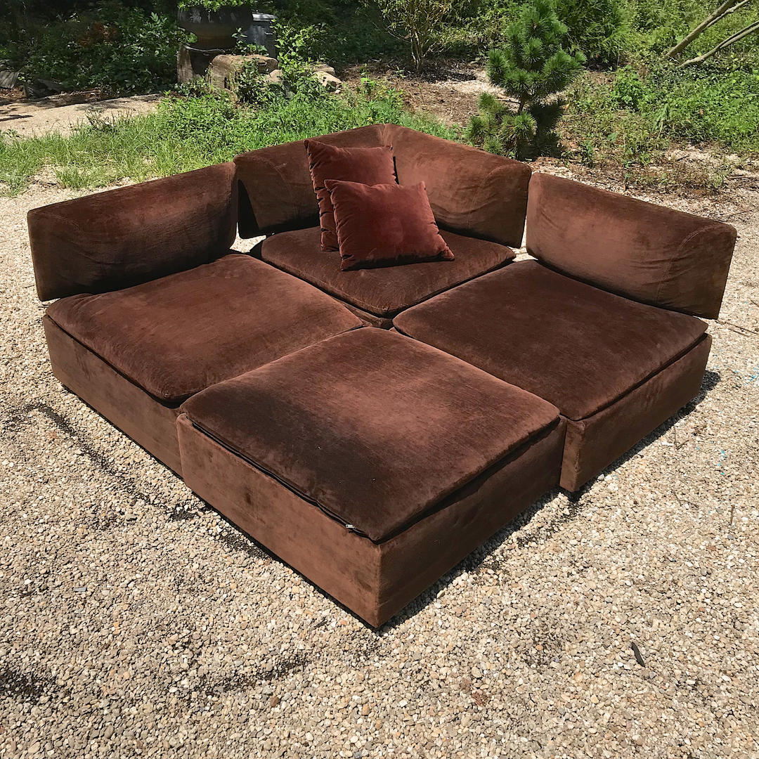1975 Chocolate Sectional Sofa Modular Interchangeable Backs