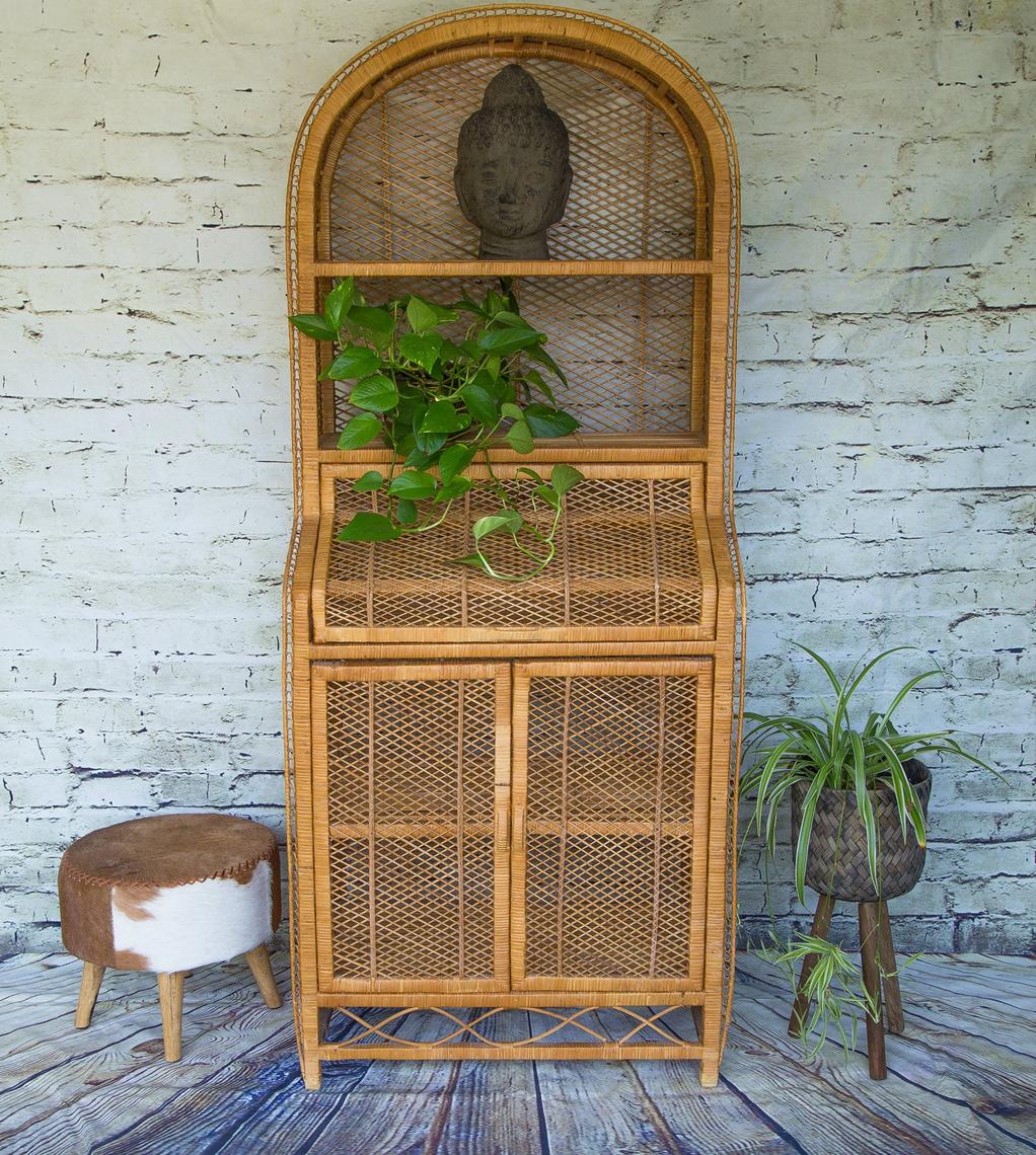 SHIPPING NOT FREE!!!Vintage Rattan Cabinet/ Wicker Hutch/Etagere ...