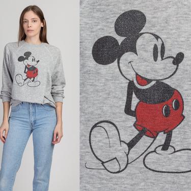 80s Mickey Mouse Sweatshirt - Large | Vintage Heather Gray Raglan Sleeve Disney Cartoon Pullover 