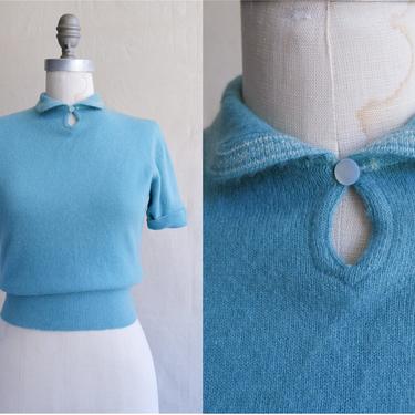 1950s Sweater | Soft 50s Baby Blue Cashmere Sweater - Size Medium | 1950s Cashmere buying Sweater