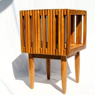 Slatted Side Table Midcentury Contemporary Iroko Wood 
