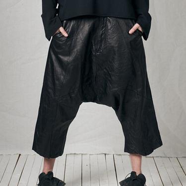 Leather Drop Seat Hang Loose Trousers