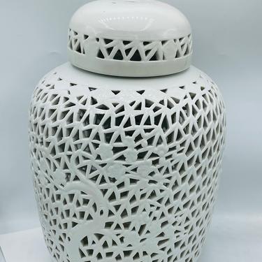 Vintage Large Chinese Vintage Blanc de Chine Reticulated Porcelain Jar- 14&amp;quot; Lamp 