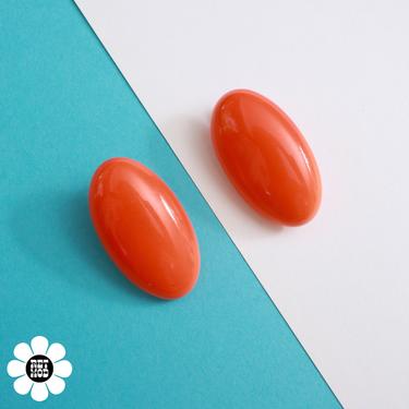 Large Bright Orange Vintage 60s 70s Oval Clip-On Earrings 