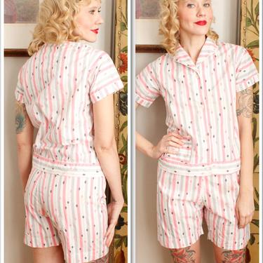 Vintage 60s Foulard Printed Cotton Men's Pajamas Set
