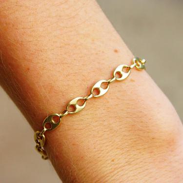 Vintage 14K Yellow Gold Mariner Chain Bracelet, 1/4&quot; Double Loop Links, Modernist Gold Bracelet, 585 Jewelry, 6 3/4&quot; L 