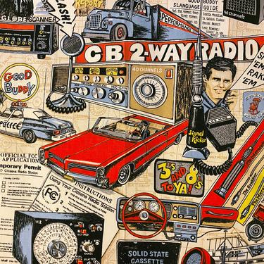 RARE! Vintage 70s CB Radio Fabric • Curtain Drape Material • Police Fire Fighter Big Rig Truck Trucker Cassette Tape Print • Kids Man Cave 