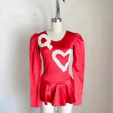 Vintage Red & White Heart Sequined Dance Costume / S 