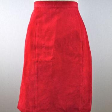 Red Leather Suede Pencil Skirt 