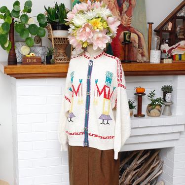 Vintage 1980s Southwestern Sweater - Multicolor Boho Knit Oversize Sweater - M 