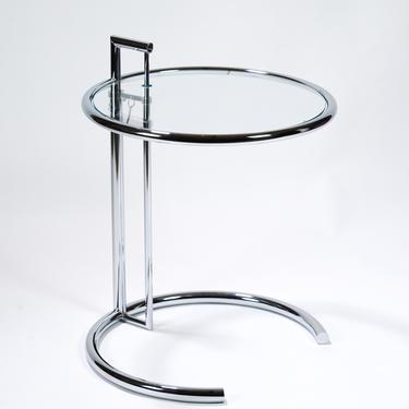 Vintage Italian Made Eileen Gray Adjustable Height Glass and Chrome End Table Model E1027 