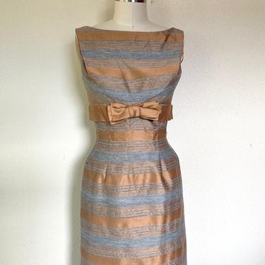 1950s Gray and copper striped wiggle dress 