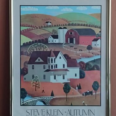 Vintage Steve Klein Lithograph Folk Art Print "Autumn" Country Farmhouse 11x14 