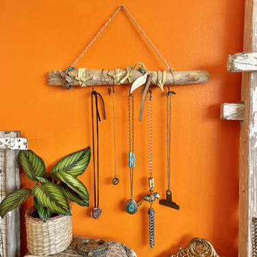 Driftwood Jewelry Hanger Necklace Holder Hanging Wood Hooks Boho Decor Bohemian Wall Key Hook Sustainable Gifts 