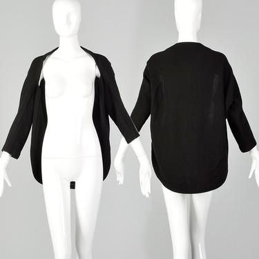 Yohji Yamamoto 1990s Black Sweater Designer Avant Garde Minimalist Open Wool Cardigan 90s 