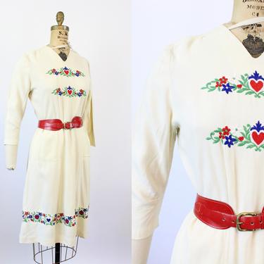 1930s JANE WHITNEY heart embroidered dress medium | new winter 