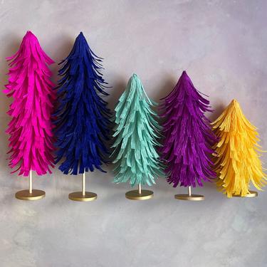 Gemstone Bottle Brush Trees - Set of 5 - Paper Trees for Holiday Decor, Wholesale, or Weddings 