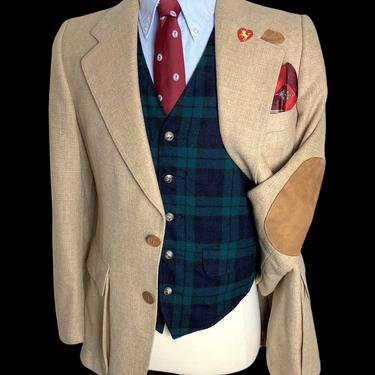 Vintage 1970s WOOL TWEED Blazer ~ 36 R to L ~ jacket / sport coat ~ Elbow Patches ~ Chinstrap ~ Hunting ~ Preppy / Ivy Style / Trad 