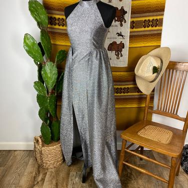 Vintage Holiday Cocktail Gown Silver Sparkling 