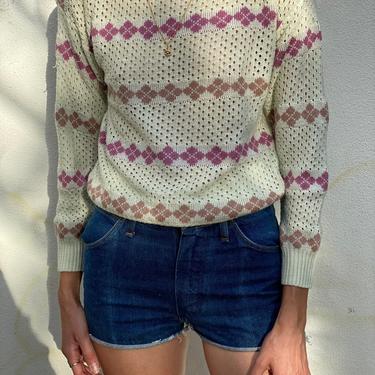 Vintage Slouchy Sweater / Breezy Colorful Knit Top / Cream Knit Sweater / Knitwear / Acrylic Sweater / Spring Sweater 
